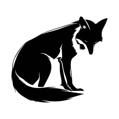 Zarif Kara Tilki Silueti Kıvrık Kuyruk ve Yoğun Bakış Minimalist Tarzında Oturuyor