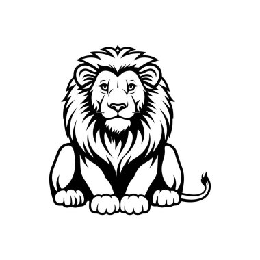 Kalın Çizgileri ve Grafik Tasarım Projeleri için Belirgin Özellikleri olan Görkemli Aslanın Ayrıntılı Resimleri