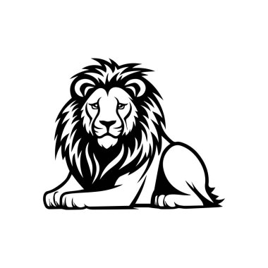 Cesur Mane 'li Görkemli Aslan Minimalist Siyah ve Beyaz Çizim Tarzı' nda Zarifçe Oturuyor