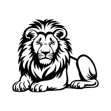 Görkemli Aslan Kalın Maneler ve Güçlü Özelliklerle Minimalist Siyah ve Beyaz Tarzında Yatıyor