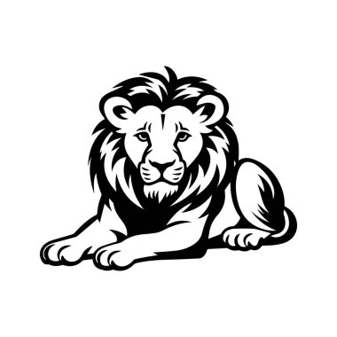 Grafik Tasarım Projelerinde Doğal ve Vahşi Yaşam Temaları için Siyah ve Beyaz Aslan İllüstrasyonu