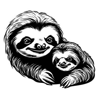 Sevimli bir anne tembelin ve bebeğinin büyüleyici ve iç açıcı bir tasvirle birlikte istirahat edişinin gösterimi.