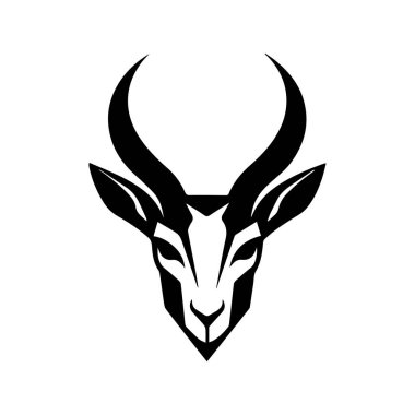 Şekillendirilmiş Siyah ve Beyaz Antilop Baş Silueti Logo Tasarımı ve Markalaşması için Eğri Boynuzları Var