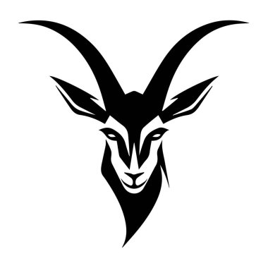 Sanatsal ya da soyut amaçlar için öne çıkan boynuzları olan bir keçi kafasının zarif siyah silueti.