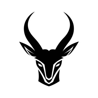 Antilop Kafasının Siyah ve Beyaz Silueti Sanatsal Kullanım İçin Minimalist Tarzında Zarif Boynuzlularla