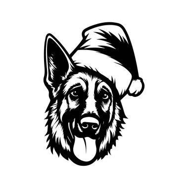 Bayram temalı İllüzyon ve Sanat Çalışmaları İçin Şenlikli Noel Şapka Giyen Sevimli Alman Çoban Köpeği