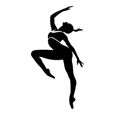 Silüet içinde zarif bir dansçı hareket ve atletizmin özünü yakalamak için ilham verici bir sıçrama yapıyor.