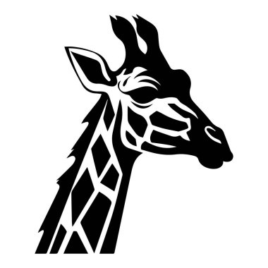 Detaylı desenleri ve şekilleri olan bir zürafa baş siluetinin sanatsal siyah beyaz çizimi