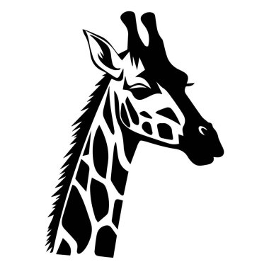 Siyah ve Beyaz Zürafa Baş Silueti ayırt edici Benekler ve Kulaklar, Vahşi Yaşam Temalı Tasarımlar İçin Mükemmel