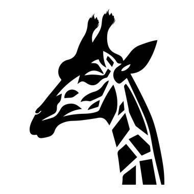 Vahşi Yaşam Dekorasyonu için Eşsiz Geometrik Desenli Siyah ve Beyaz Zürafa Baş Silueti