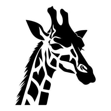 Eşsiz geometrik desenler ve zarif çizgiler sergileyen bir zürafa kafasının soyut silüeti.