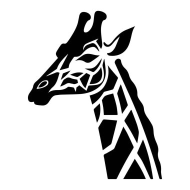 Geometrik Desenler ve Yaratıcı Tasarım Elementleriyle Bir Zürafa Başının Biçimlendirilmiş Siyah ve Beyaz Çizimi