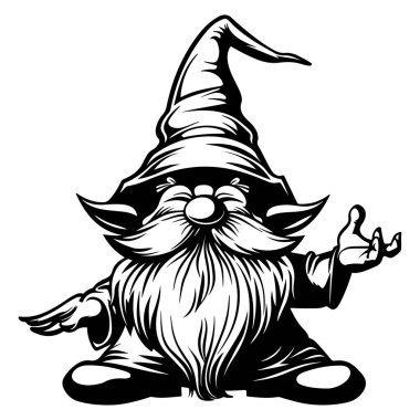 Sivri uçlu şapkalı ve gür sakallı büyüleyici büyücü karakteri. Fantezi temalı projeler ve çizimler için ideal.