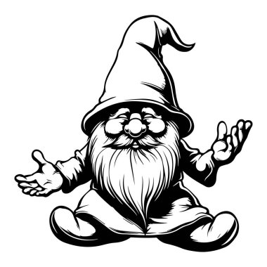 Sivri şapkalı, neşeli yüzlü, kolları açık oturan sevimli cüce karakter.