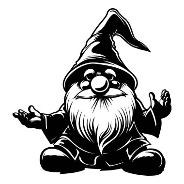 Neşeli bir ifadeyle sivri şapkalı tuhaf cüce, eğlence temalı tasarımlar ve çizimler için ideal.