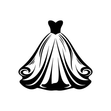 Moda ve Gelinlik Temaları İçin Akan Etek Tasarımı ile Bir Gelinliğin Zarif Siyah ve Beyaz Silüeti
