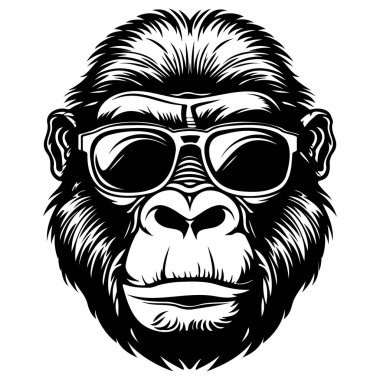 Güneş gözlüğü takan şık goril, Havalı Hayvan İllüstrasyonu, Görüntü Tasarımı, Poster ve Ticaret Ürünleri