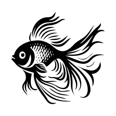 Sanatsal ve Yaratıcı Projeler İçin Siyah ve Beyaz Tasarım Yüzgeçli Zarif Japon Balığı