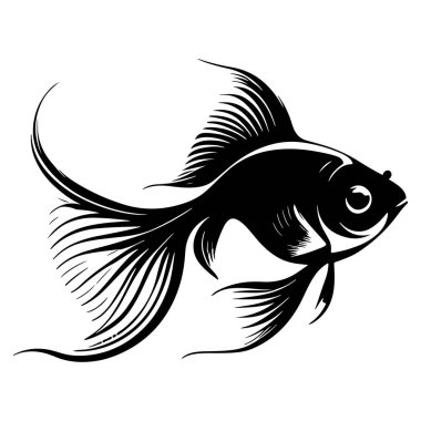 Zarif Yüzgeçleri ve Hassas Özellikleri Olan Zarif Bir Balığın Zarif Siyah ve Beyaz Çizimi