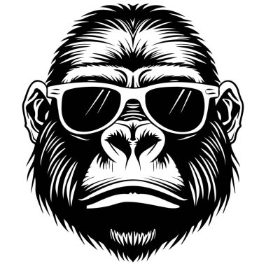 Kalın Tek Renkli Güneş Gözlüğü Giyen Havalı Goril Sanatsal ve Eğlenceli Çizimler İçin