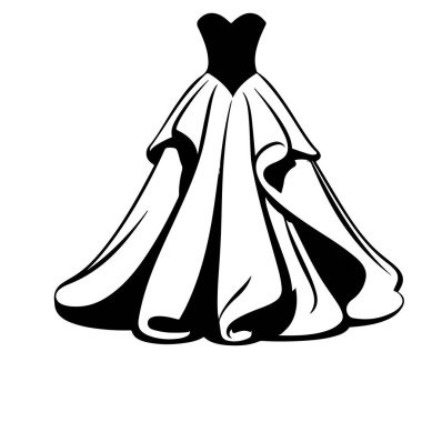 Moda Çizimleri ve Tekstil İçin Akan Etek Tasarımlı Resmi Elbisenin Zarif Silueti