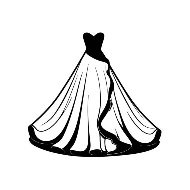 Güzel Drapery ve Siluet Tasarımlı Bir Gece Elbisesinin Zarif Siyah ve Beyaz Çizimi