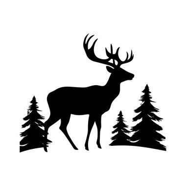 Uzun Çamlar Arasındaki Geyiğin Görkemli Silueti Vahşi Yaşam İçin Minimalist Doğa Sahnesi