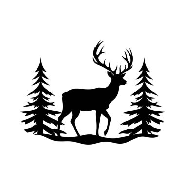 Doğadan İlham Almış Bir Peyzaj Tasarımı İçinde Evergreen Ağaçları Arasındaki Görkemli Geyiğin Silueti