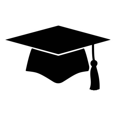 Eğitim ve başarıyı simgeleyen püsküllü siyah mezuniyet şapkası silueti.