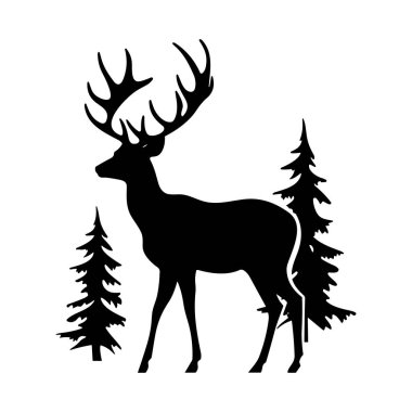 Doğal Orman ve Vahşi Yaşam Teması İçin Çam Ağaçlarıyla Görkemli Geyik Silueti