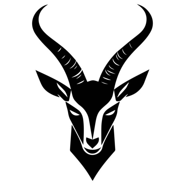 Черно-белая голова антилопы с изогнутыми рогами для графического дизайна и иллюстративного использования
