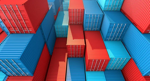 Pila di container box, Nave da carico per l'esportazione di importazione 3D — Foto Stock