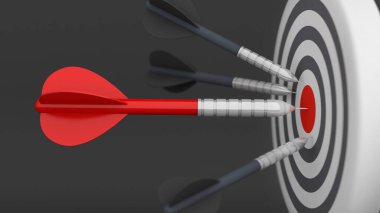 Orta dart tahtasında ok, hedef ve hedef strateji işi, 3D görüntüleme