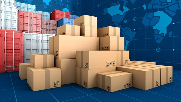 Stapeln Von Verpackungen Und Containern Für Braune Schachteln Import Export — Stockfoto