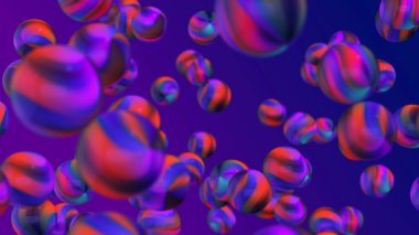 Renkli soyut küre topu yüzen menekşe arkaplan, 3D görüntüleme