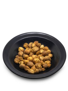 Dried Herbs,Amomum krervanh Pierre,Siam Cardamom , Put in a cup , isolated on white background. (clipping path clipart