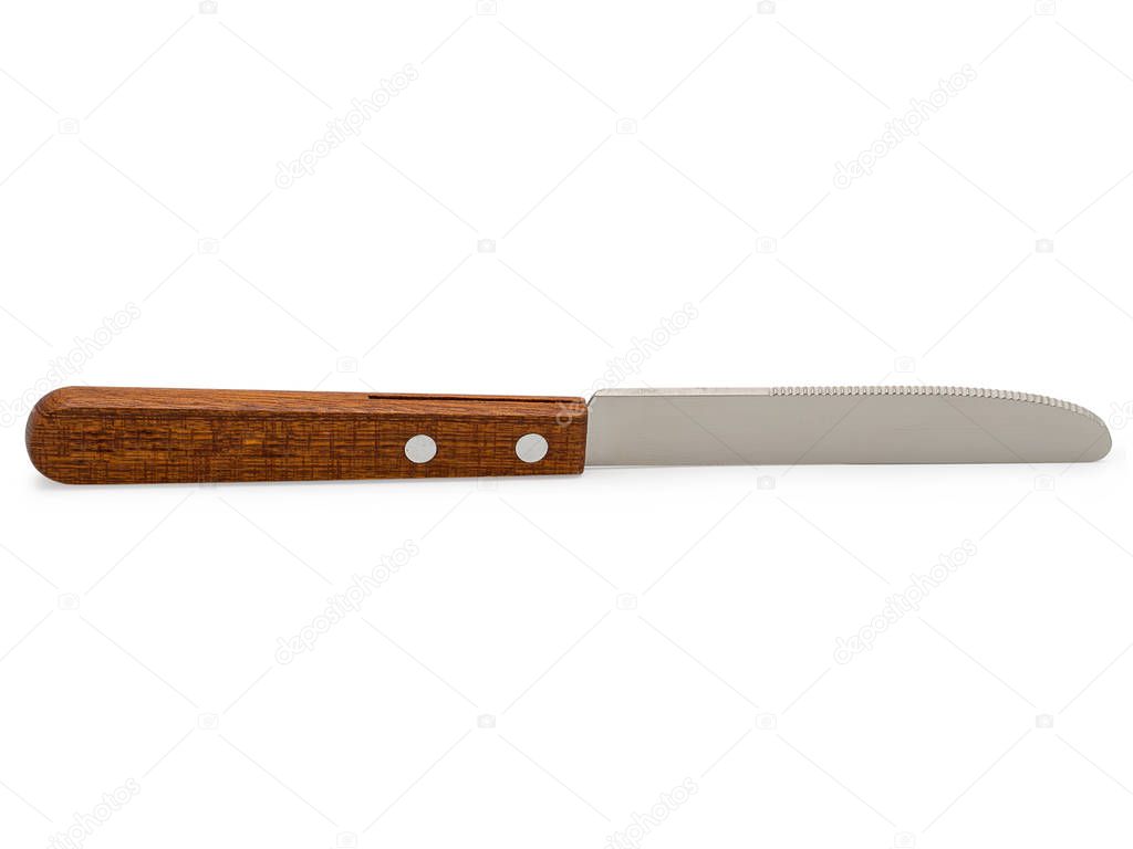 Steak knife, with wooden handle ,  isolated on white background. (clipping path)    
