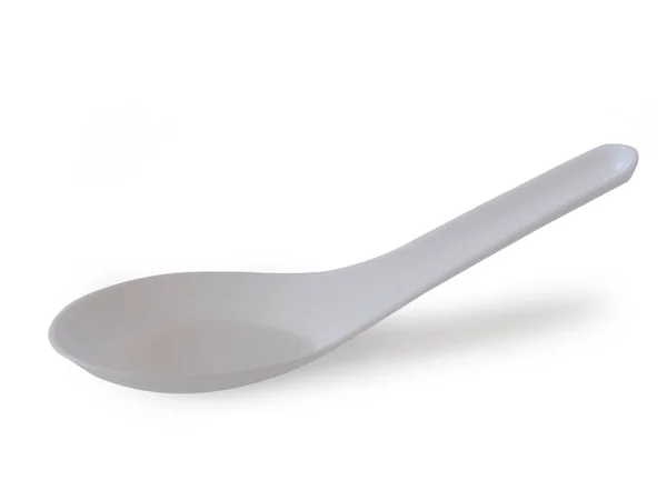 White Plastic Spoon Isolated White Background Clipping Path — Stock Photo, Image