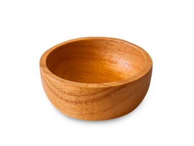 Ahşap kase beyaz arka plan üzerinde izole. (kırpma yolu)