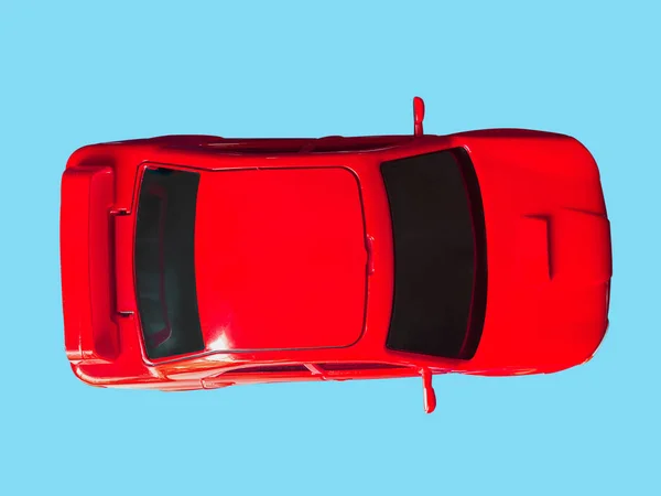 Top Εικόνα Προβολή Κόκκινο Παιχνίδι Αυτοκίνητο Απομονώθηκε Μπλε Φόντο Διαδρομή — Φωτογραφία Αρχείου