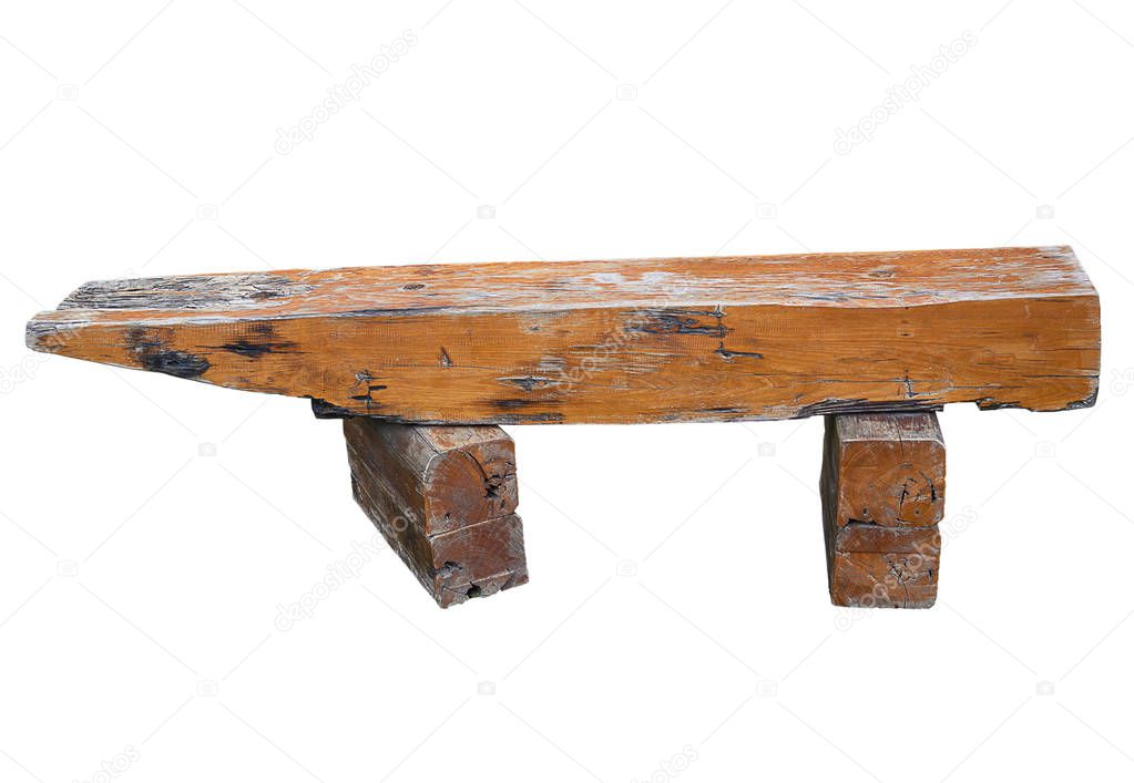 Ancient rural bench from logs. isolated on white background. (clipping path)