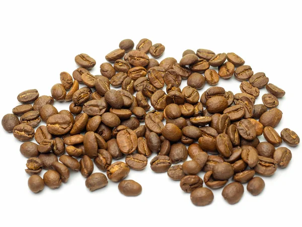 Kaffebönor Isolerad Vit Bakgrund Selektiv Fokus — Stockfoto