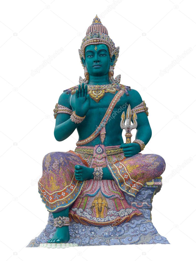 Indra statue Green giant isolated on white background. (This has clipping path