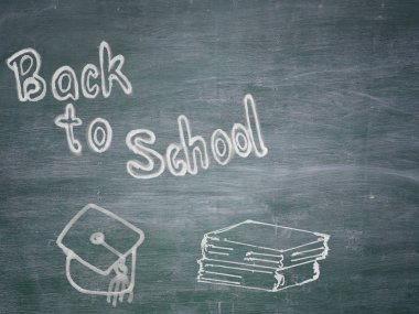 geri okula, bir tahtaya yazılmış. (için boş alan ile metin)