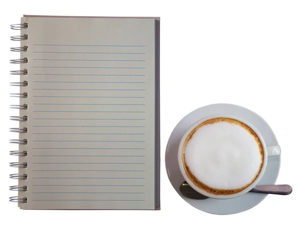 Opmerking Boek Warme Koffie Met Kopie Ruimte — Stockfoto