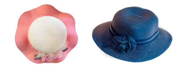Kollektion Verschiedener Sommerhüte Für Frauen Isoliert Auf Weißem Hintergrund — Stockfoto