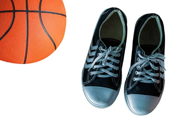Buty Sportowe Basketballon Białym Tłem Wolnego Miejsca Dla Tekstu — Zdjęcie stockowe
