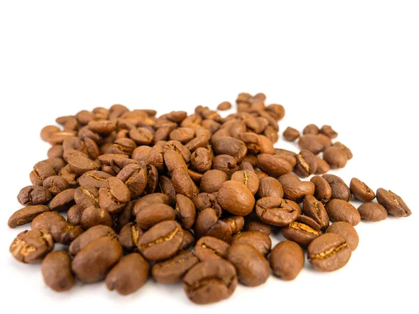 Kaffebönor Isolerad Vit Bakgrund Selektiv Fokus — Stockfoto