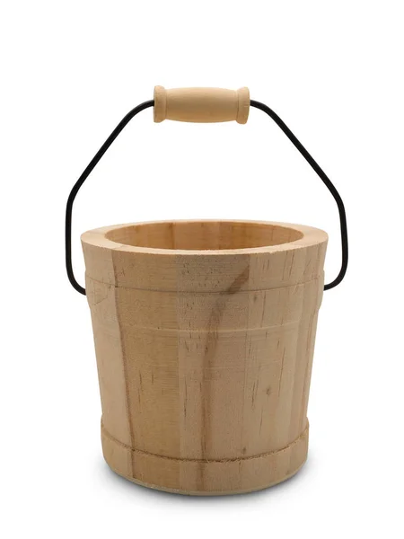 Wooden Bucket Isolated White Background Has Clipping Path — Stock Photo, Image