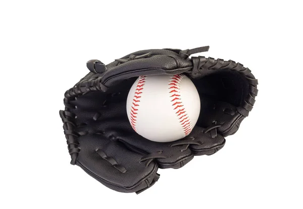 Baseball Einem Handschuh Isoliert Auf Weißem Hintergrund Dies Hat Ausschnittspfad — Stockfoto